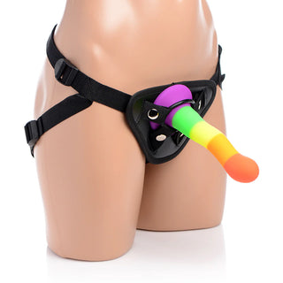 Strap U Proud Rainbow Silicone Dildo with Harness Kit