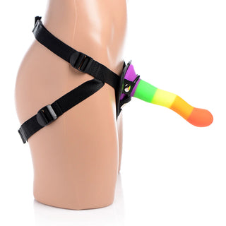 Strap U Proud Rainbow Silicone Dildo with Harness Kit