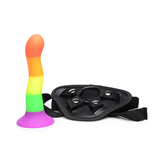 Strap U Proud Rainbow Silicone Dildo with Harness Kit