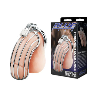 Blue Line Prisoner Cock Cage Silver With Customizable Fit
