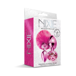 NIXIE Metal Butt Plug Set Pom Pom and Jewel-Inlaid Metallic