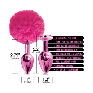 NIXIE Metal Butt Plug Set Pom Pom and Jewel-Inlaid Metallic