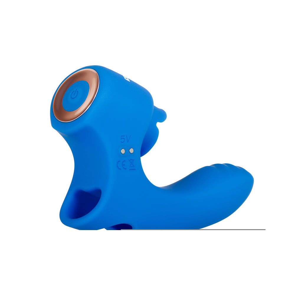 Gender X Flick It Rechargeable Flicking Dual Stimulation Silicone Finger Vibrator Blue - Horny Stoner