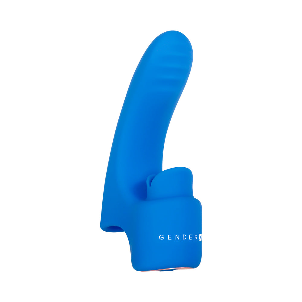 Gender X Flick It Rechargeable Flicking Dual Stimulation Silicone Finger Vibrator Blue - Horny Stoner