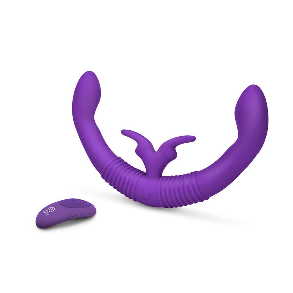 Together Couples Toy Remote-Controlled Dual Ended Rabbit Vibrator Purple - Horny Stoner