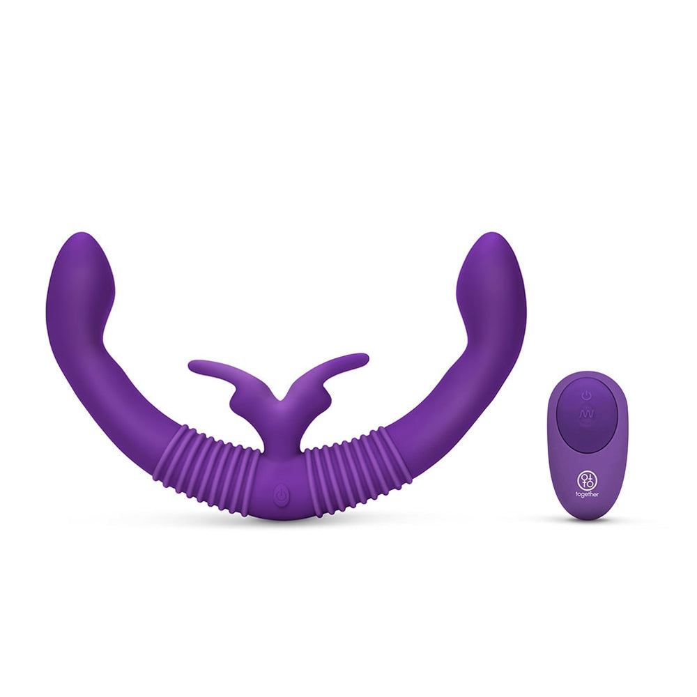 Together Couples Toy Remote-Controlled Dual Ended Rabbit Vibrator Purple - Horny Stoner
