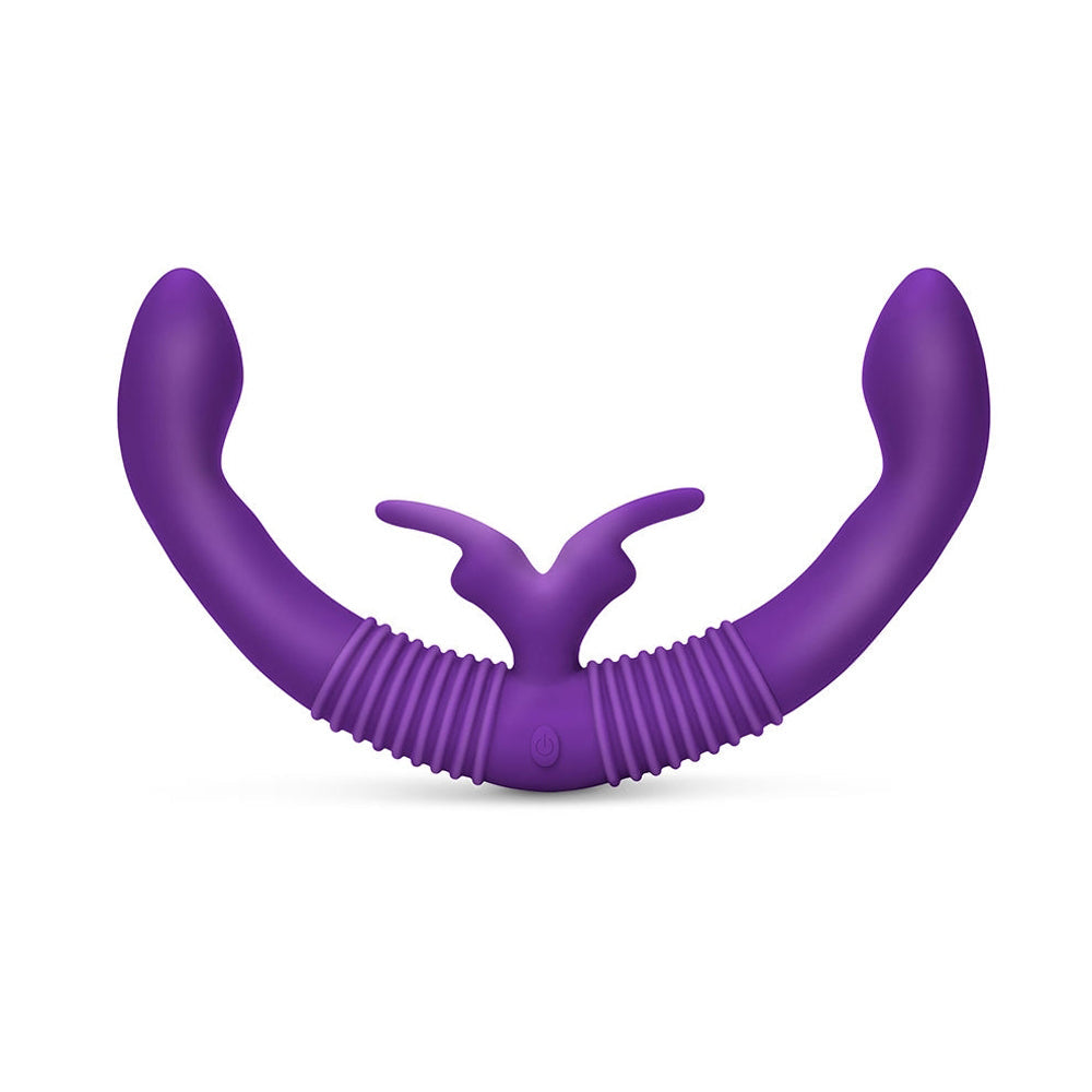 Together Couples Toy Remote-Controlled Dual Ended Rabbit Vibrator Purple - Horny Stoner