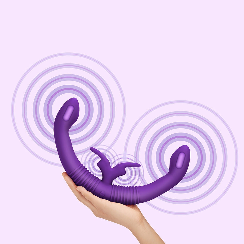 Together Couples Toy Remote-Controlled Dual Ended Rabbit Vibrator Purple - Horny Stoner