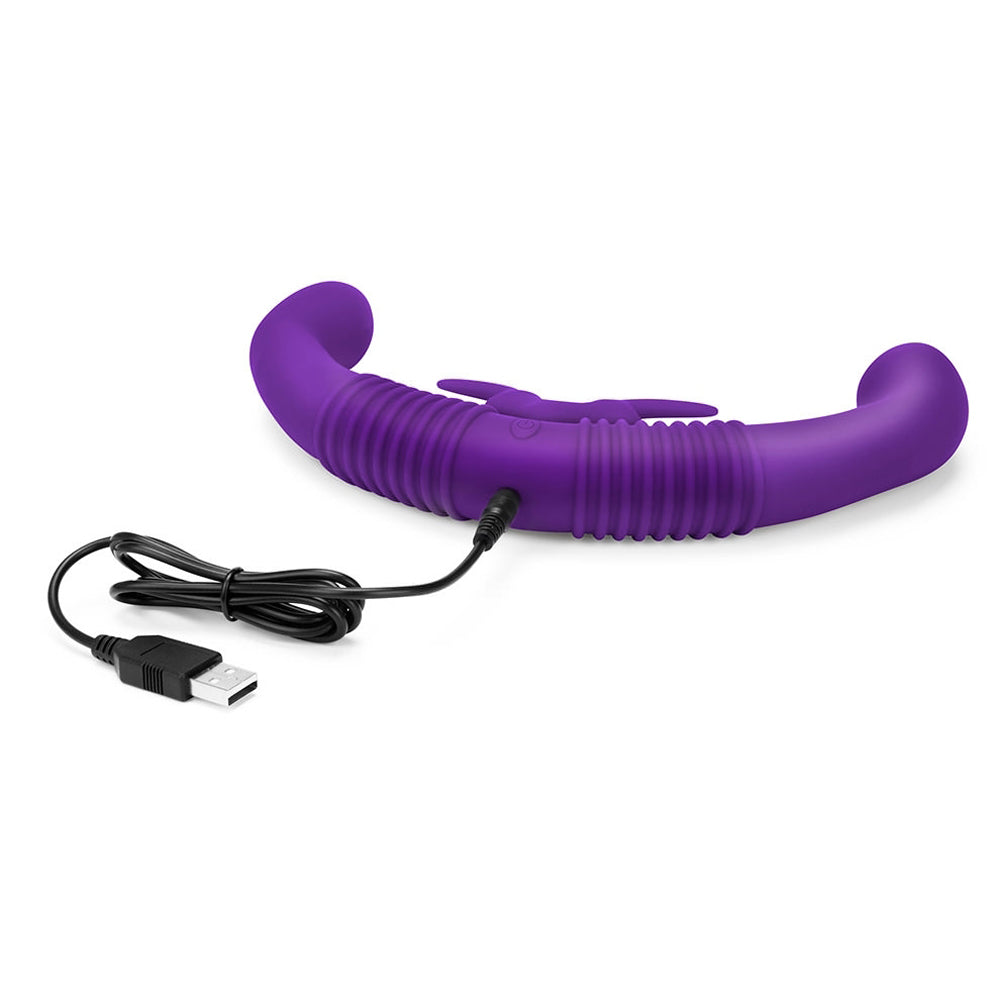 Together Couples Toy Remote-Controlled Dual Ended Rabbit Vibrator Purple - Horny Stoner