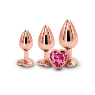 Rear Assets 3-Piece Metal Plug Kit Rose Gold/Pink Heart - Horny Stoner