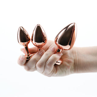 Rear Assets 3-Piece Metal Plug Kit Rose Gold/Pink Heart - Horny Stoner