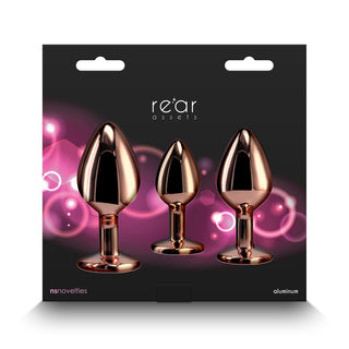 Rear Assets 3-Piece Metal Plug Kit Rose Gold/Pink Heart - Horny Stoner