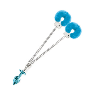 Nixie Metal Butt Plug & Attached Furry Handcuff Set Medium