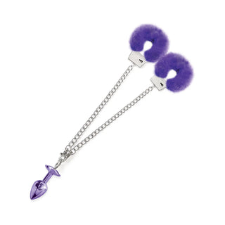 Nixie Metal Butt Plug & Attached Furry Handcuff Set Medium