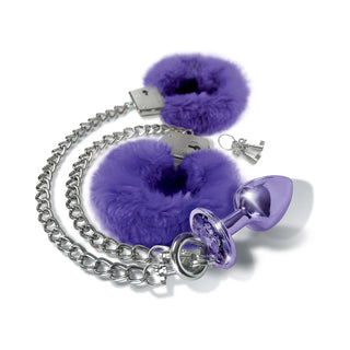 Nixie Metal Butt Plug & Attached Furry Handcuff Set Medium