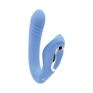 Evolved Tap & Thrust Rechargeable Thrusting Pulsing Silicone Dual Stimulator Blue