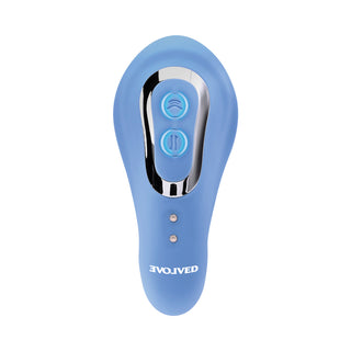 Evolved Tap & Thrust Rechargeable Thrusting Pulsing Silicone Dual Stimulator Blue