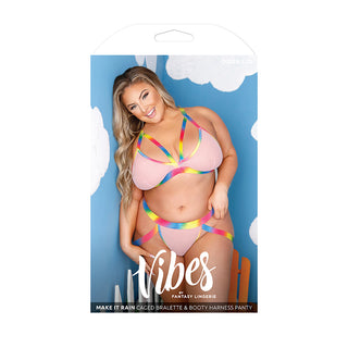Fantasy Lingerie Vibes Make It Rain Caged Bralette & Panty With Booty Harness - Horny Stoner