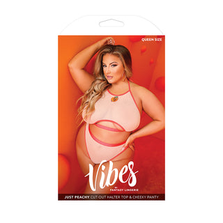 Fantasy Lingerie Vibes Just Peachy Cut-Out Halter Top & Cheeky Panty - Horny Stoner