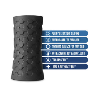 Blush M Elite Platinum Hekx Silicone Stroker Black - Horny Stoner