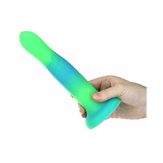 Addiction Rave Bendable 8 in. Silicone Dildo Glow in the Dark Blue Green - Horny Stoner
