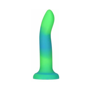 Addiction Rave Bendable 8 in. Silicone Dildo Glow in the Dark Blue Green - Horny Stoner