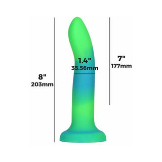 Addiction Rave Bendable 8 in. Silicone Dildo Glow in the Dark Blue Green - Horny Stoner