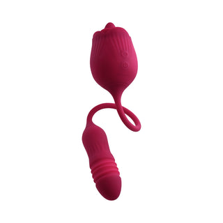 Evolved Wild Rose Rechargeable Dual-Ended Silicone Thrusting Egg & Flicking Tongue Vibrator Red - Horny Stoner