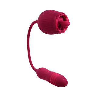 Evolved Wild Rose Rechargeable Dual-Ended Silicone Thrusting Egg & Flicking Tongue Vibrator Red - Horny Stoner