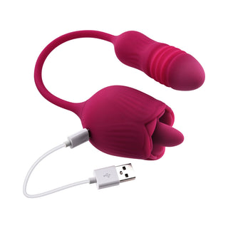 Evolved Wild Rose Rechargeable Dual-Ended Silicone Thrusting Egg & Flicking Tongue Vibrator Red - Horny Stoner