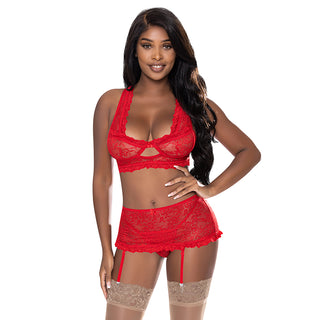 Magic Silk Ooh La Lace Bralette, Garter Skirt & G-String Set - Horny Stoner