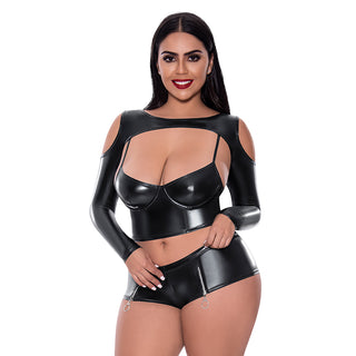 Magic Silk Liquid Onyx Camisole, Long Sleeve Shrug & Short Set - Horny Stoner