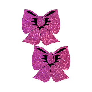 Pastease Bow: Hot Pink Glitter Bows Nipple Pasties - Horny Stoner