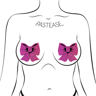 Pastease Bow: Hot Pink Glitter Bows Nipple Pasties - Horny Stoner