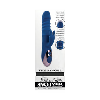 Evolved The Ringer Rechargeable Thrusting Silicone Rabbit Vibrator Blue - Horny Stoner