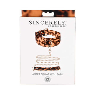 Sincerely, Sportsheets Amber Adjustable Collar with Leash Tortoiseshell - Horny Stoner