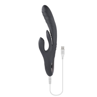Playboy Rapid Rabbit Rechargeable Silicone Dual Stimulation Vibrator Black - Horny Stoner