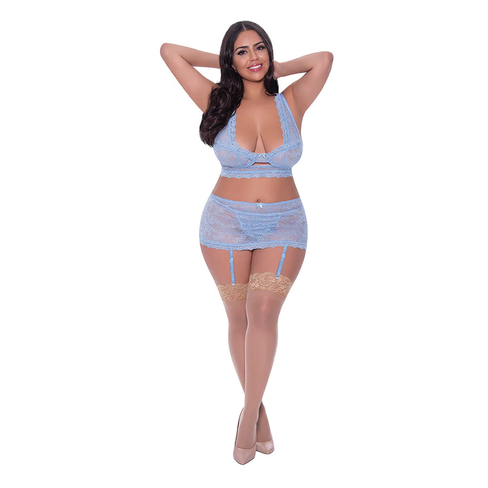 Magic Silk Ooh La Lace Bralette, Garter Skirt & G-String Set