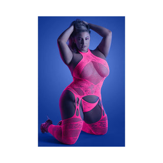 Fantasy Lingerie Glow Captivating High Neck Halter Bodystocking & G-String Set - Horny Stoner