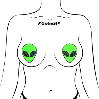 Pastease Glow-in-the-Dark Glitter Alien Pasties Green - Horny Stoner