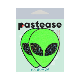 Pastease Glow-in-the-Dark Glitter Alien Pasties Green - Horny Stoner