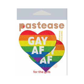 Pastease Glitter 'Gay AF' Heart Pasties Rainbow - Horny Stoner