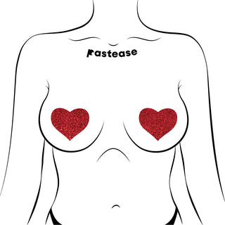 Pastease Glitter Heart Pasties Red - Horny Stoner