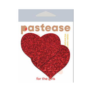 Pastease Glitter Heart Pasties Red - Horny Stoner