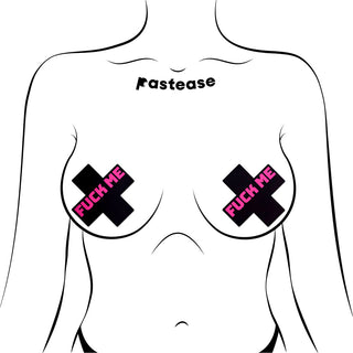 Pastease Fuck Me Crosses Pasties Black/Pink - Horny Stoner