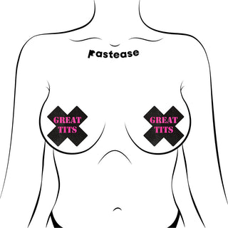 Pastease 'Great Tits' Crosses Pasties Black/Pink - Horny Stoner