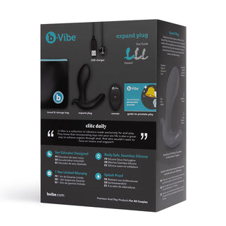 b-Vibe Expand Expanding and Vibrating Remote Control Plug Black - Horny Stoner