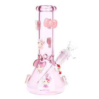 Wassup Kitty Beaker Glass Water Pipe - 8" / 14mm F / Pink
