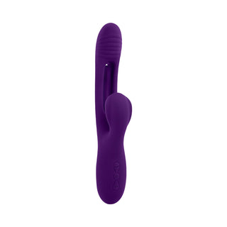 Playboy The Thrill Rechargeable Silicone Dual Stim Vibrator with Flapper Acai - Horny Stoner