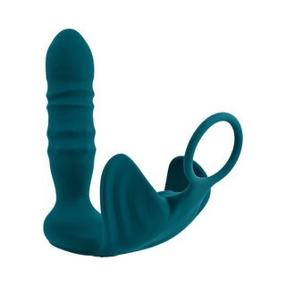 Playboy Bring It On Rechargeable Silicone Thrusting Anal Plug with Vibrating Ball Cradle Deep Teal - Horny Stoner